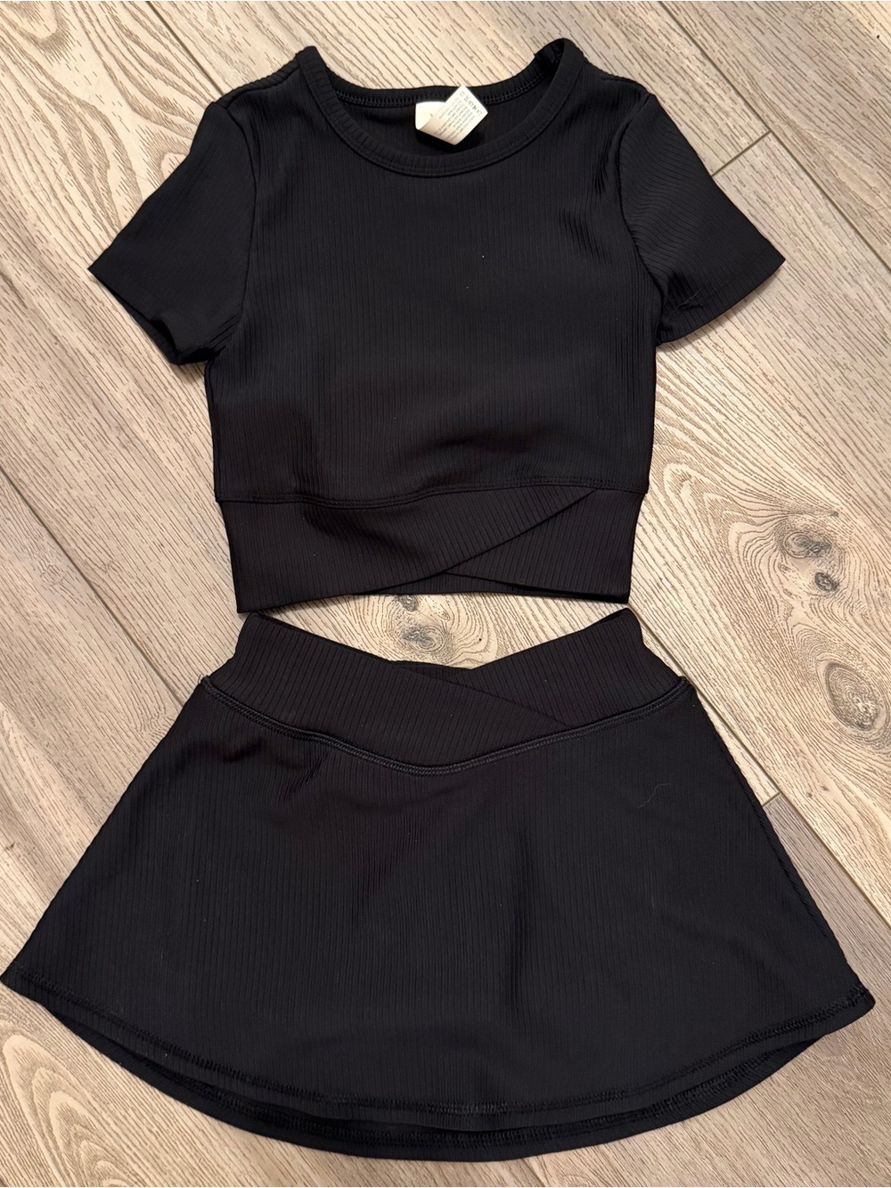 Yogalicious Kids Black Ribbed Two-Piece Set with Crossover Waist